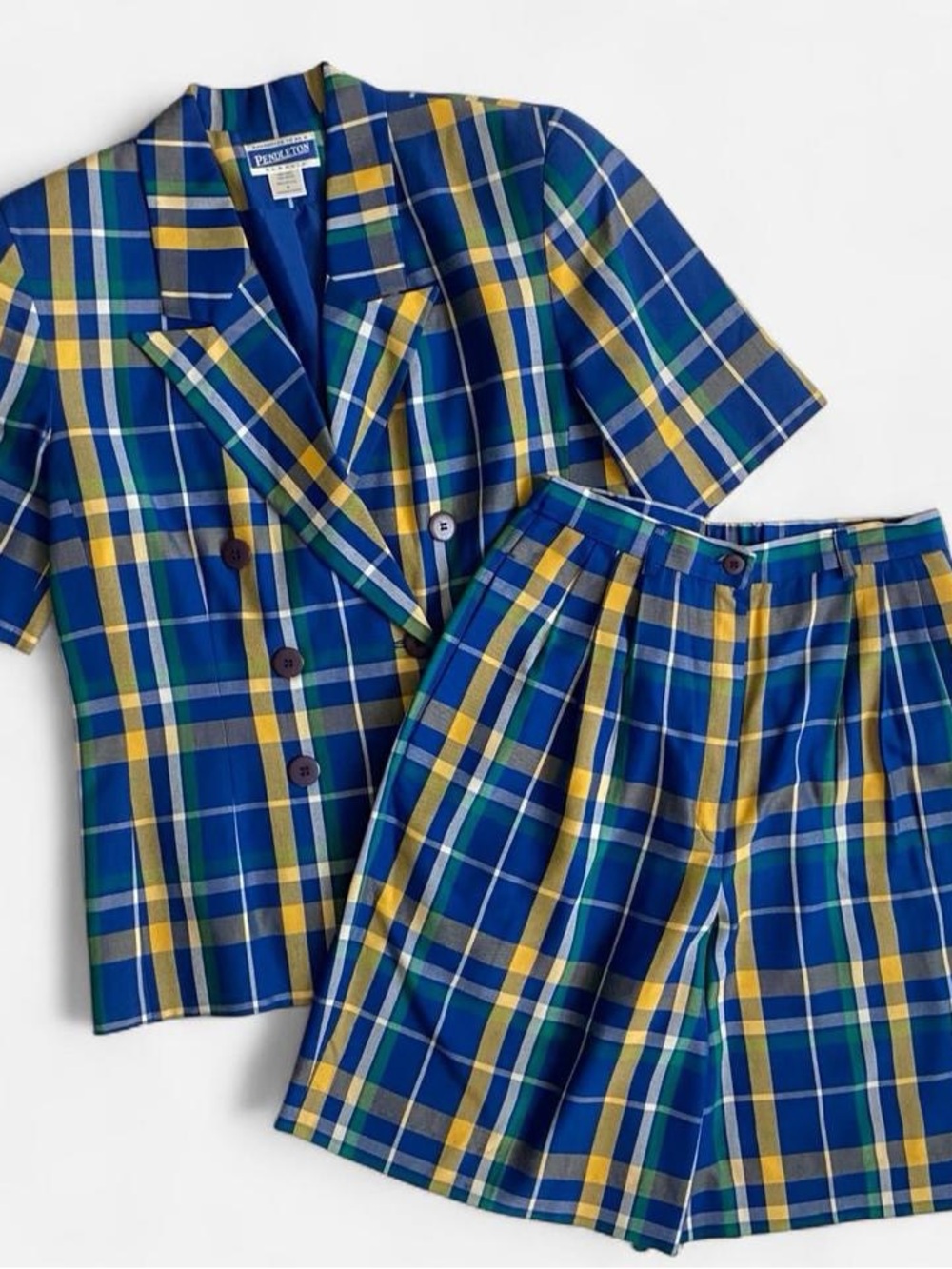 Vintage Pendleton blue plaid blazer & shorts set